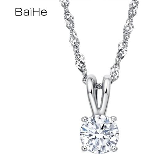 BAIHE Sterling Silver 925 plated White Gold 1ct Fine Jewelry Engagement Wedding Gift 6.5MM Round Cut beautiful Pendant