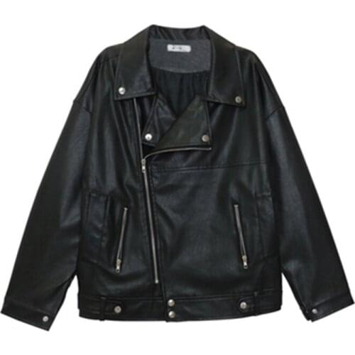 New Fashion Spring Autumn Womens PU Leather Coat Loose Oversize Lady Clothes Female Leather Jackets Casual Retro Streetwear