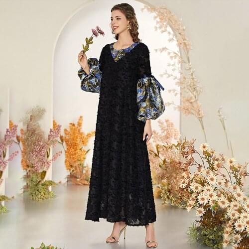 Summer Elegant Long Lantern sleeve Vintage Black Lace Maxi Dresses Robe Plus Size Women Clothing 2021