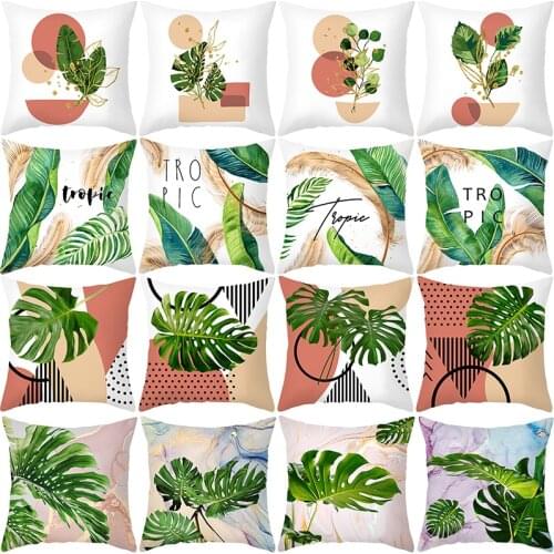 Summer Tropical Leaf Marble Cushion Cover Monstera Flowers Printed Pillowcase Hawaii Party Decoration Tropical Hawaiian Favors