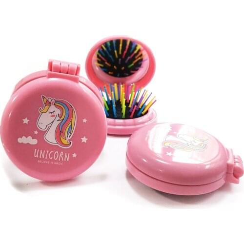 Massage Air Cushion Folding Mirror Comb Color Cartoon Horse Head Portable Pocket Travel Air Bag Hairbrush Modeling Mini Tool