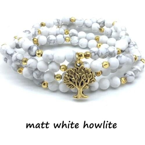 Dull Polish Frosted Matt White Howlite Stone Wrap Bracelet 6 mm Mala Beads Bangle Charm Bracelet Yoga Bracelet