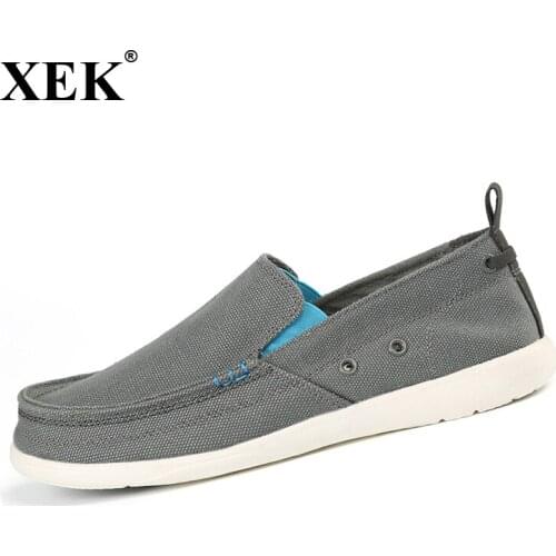 XEK Canvas Mens Loafers Fashion Handmade Moccasins Soft Casual Slip On Mens Boat Shoes Size 39~46 flats ST253