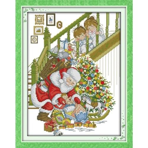 Joy Sunday Happy Christmas Cross Stitch Kits 14CT DMC DIY Cross Stitch Printed Canvas Needlework Sets Home decoration send gift