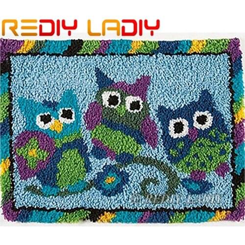 Latch Hook Rug Kits Crocheting Carpet Rug Cartoon Owls Acrylic Yarn Pre-Printed Canvas Cushion Mat DIY Crochet Tapestry Crafts
