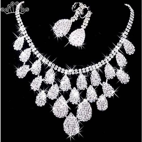 Silver Color Crystal Bridesmaid Bridal Jewelry Set Rhinestone Wedding Necklace Earrings Jewely Sets For Women