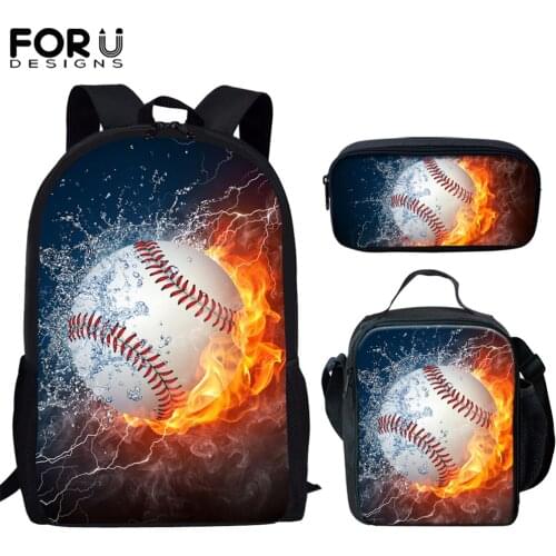 FORUDESIGNS New Fashion Softball 3D Printing Teenager Backpacks 3pcs Set School Backpack for Boys Kids Casual Daypack Mochilas