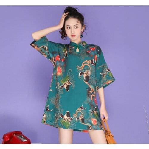 Summer New Improved Cheongsam Dress Daily Short Sleeve Young Girls Fashion Loose Short