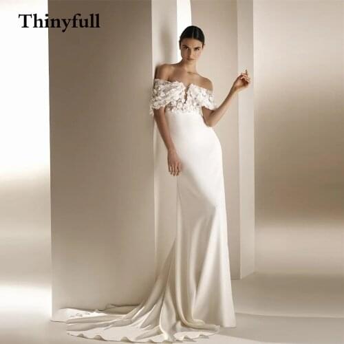 Elegant Flower Mermaid Long Wedding Dresses Appliques 2021 Beach Off Shoulder Marriage Party Gowns Bridesmaid Princess Robes