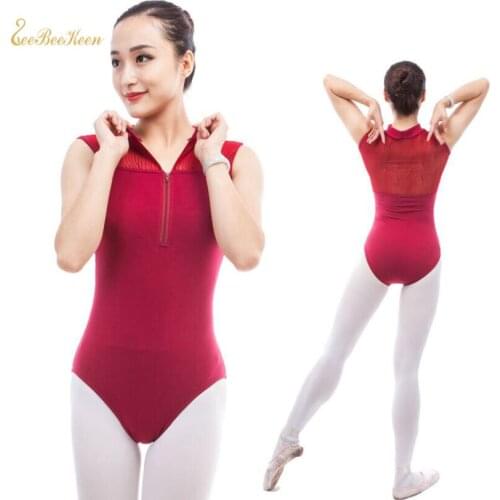 Semi Transparent Back Ballet Leotard For Women Stand Collar Zip Gymnastics Leotard Adult Ballet Dancewear Girls Ballet Costumes
