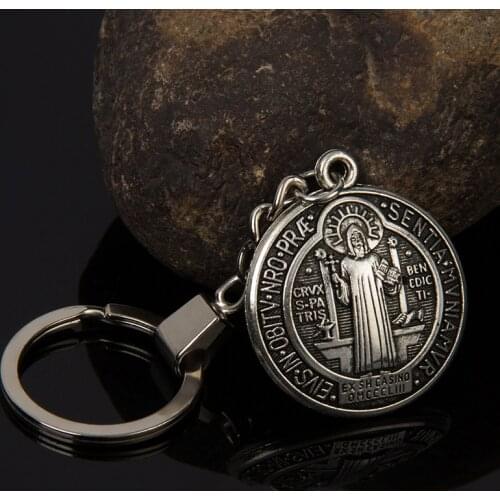 Popular Miracles Saint Benedict Medal Pendant Keychain Ring Jewelry Keychain Car Keyring Jesus Religious Keychain Gift.3.5X3.5