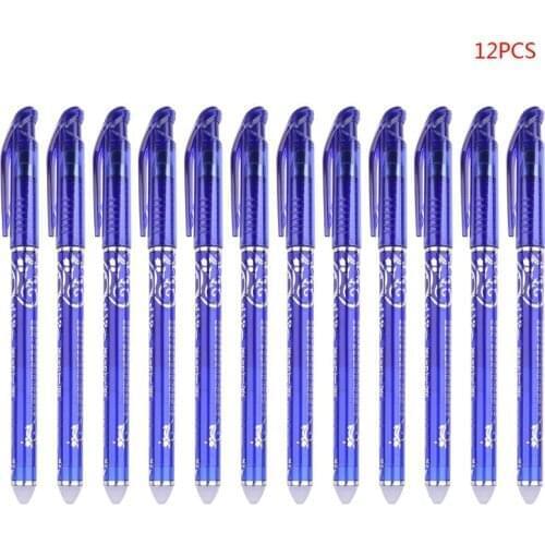 R9UA 12 pcs Luxury Erasable 0.5mm Gel Pen Blue ink Slim Ballpoint Office Student Writing Tool Stationery Supply