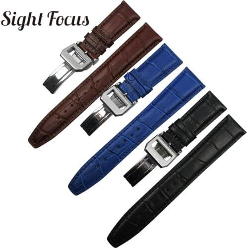 20mm 22mm Matte Calf Skin Leather Strap for IWC Chronograph Watch Bands Black Brown Bracelet with Deployant Clasp Belt Butterfly