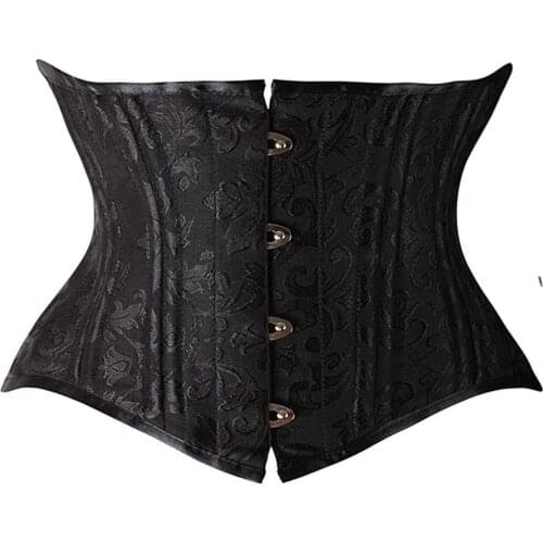 Sexy Womens 24 Steel Boned Underbust Corset Waist Trainer Gothic Steampunk Bustier Brocade Heavy Duty Lace Up Corsets