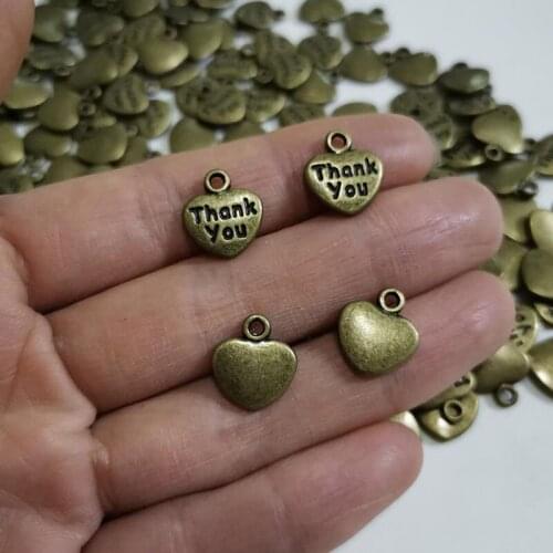 Alloy Heart Charms Letter Thank You In Heart Charm Antique Bronze Plated Charm Pendant DIY Making