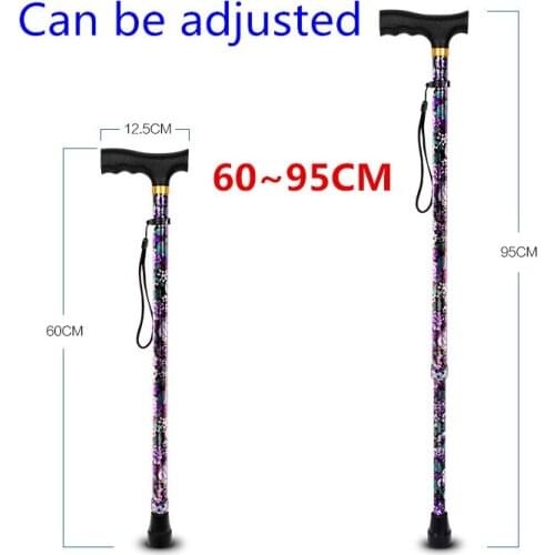 Aluminum alloy old telescopic non-slip walker crutch distable crutch with flower pattern