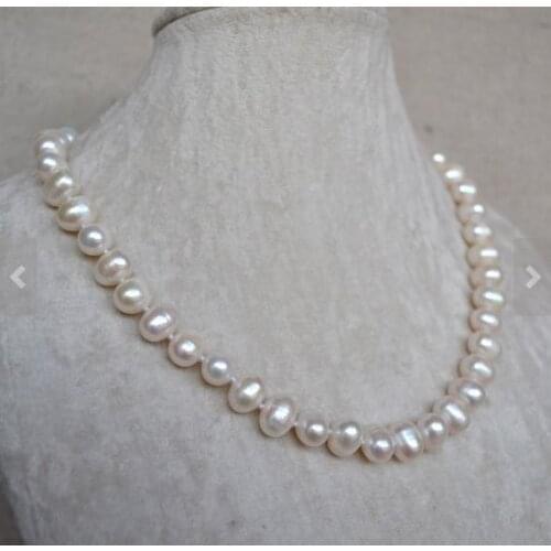 Unique Pearls jewellery Store Choker Pearl Necklace 18 inches 9-10mm White Color Genuine Freshwater Pearl Necklace Fine Jewelry