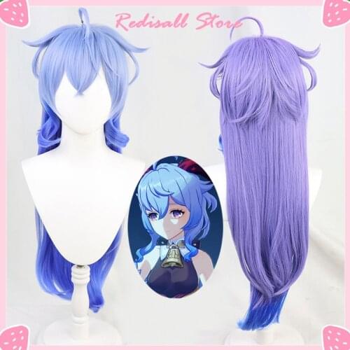In Stock GANYU Wig Genshin Impact Cosplay Gradient Purple Blue Long Straight Heat Resistant Hair Women Halloween