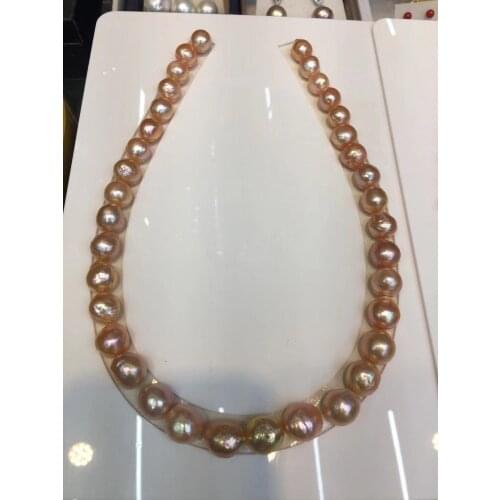 Gorgeous10-11mm south sea gold pink pearl necklace 18inch 925s