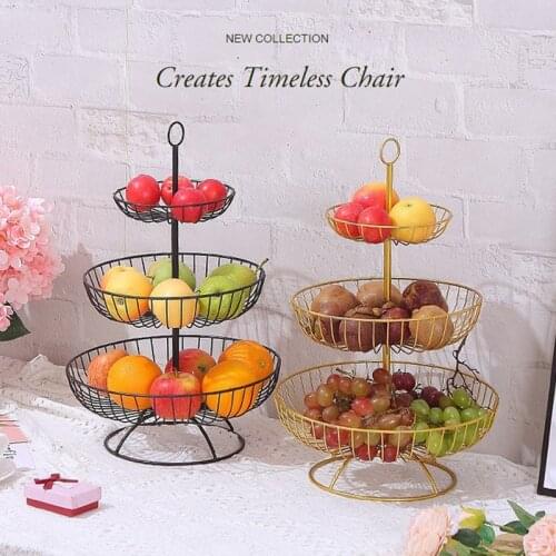 Nordic Iron Three-Tier Storage Basket Fruit Snacks Candy Tray Household Kitchen Desktop Decoration Metal Fruitage Basket
