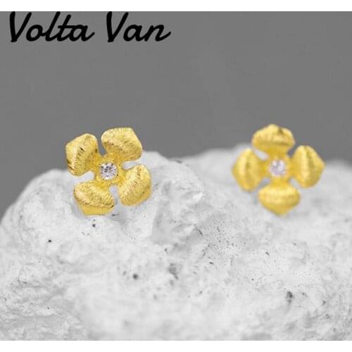 Volta Van 2021 New Stud Earrings 925 Sterling Silver Zircon Elegant Fine Jewelry Flower Trendy Concise Fashion Women Earrings