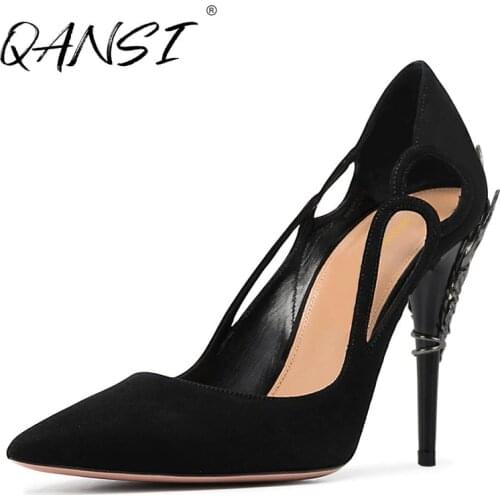 Handmade Customize Black Suede Stiletto Pumps Women Elegant Wedding Dress Shoes High Heels Hollow Irregular Heel Womens Pumps