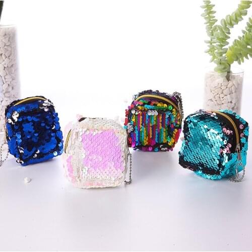 Women Sequins Mini Flamingo Coin Purse coin wallet Small purse Mini Backpack Keys Pouch Card Holder Earphone Bags Kids Gift