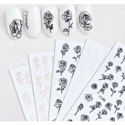 1Pc Colorful Rose Flower Nail Sticker 3D New Arrival Flower Nail Art Design Foil Decal Manicure UV Gel Polish Tips Sticker Decal