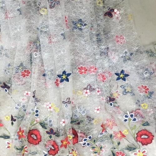 1 yard embroidered mesh lace fabric colorful DIY apparel sewing &fabric wedding dress accessory table cloth curtain decoration