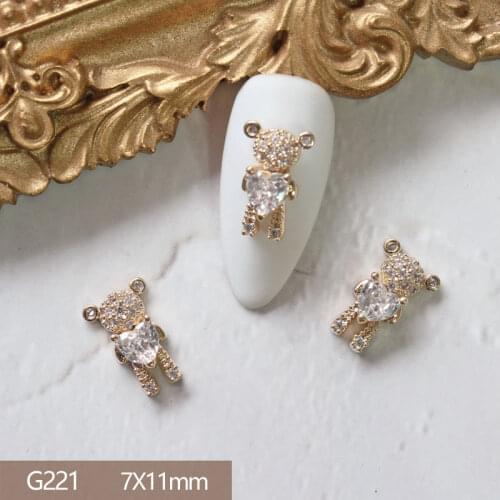 10pcs/lot G221 Cute Love Heart Bear 3D Alloy Nail Art Zircon Metal Manicure Nails Accessories DIY Nail Parts Decorations Charms
