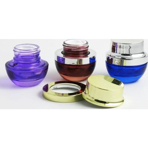 10 x 20g 20ml 20cc 2/3oz Black Cute Clear Amber Blue Purple Glass Make Up Cream Jar Container With UV Shining Silver Gold Cap