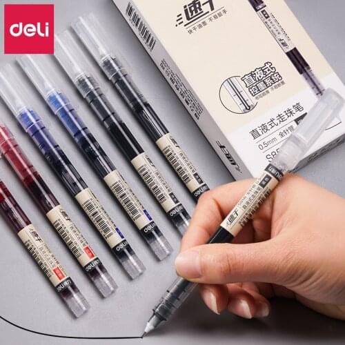 12pcs Black Red Blue 0.5mm Straight Liquid Rollerball Pen Gel Pen Fluent Student Scrapbooking DIY Decoration Writing Stationery