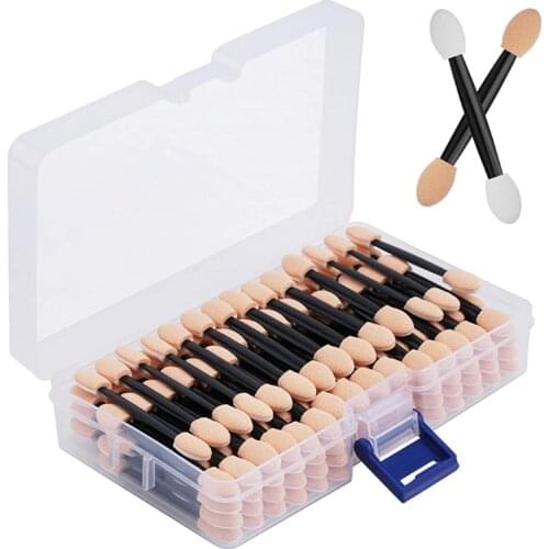 120PCS Disposable Dual Sides Eye Shadow Sponge Applicators with Container, 2.44' Length Nail Eyeshadow Brushes Makeup Applicator