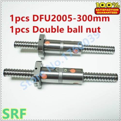 20mm Linear Ball lead screw 1pcs RM2005 Rolled ballscrew L=300mm C7 +1pcs DFU2005 Double ball nut without end machined