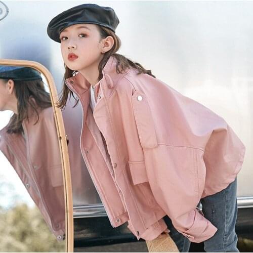 2021 Spring And Autumn Girls Jacket Artificial Leather PU Cool Girl Locomotive Coat Children Clotting