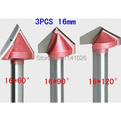 3PCS(60 Degree + 90 Degree+ 120 Degree) Shank-6mm Width-16mm,CNC Engraving 3D V Groove Router Bit Woodworking Cutter Tool Sets