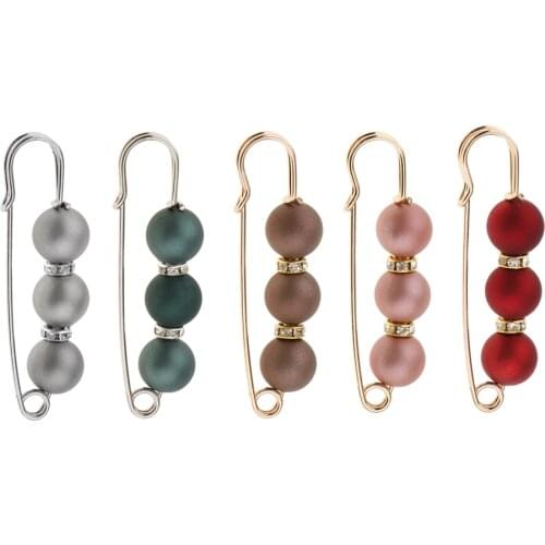 5pcs Imitation Pearls with Crystal Spacer Beads Decorative Brooch Safety Pin