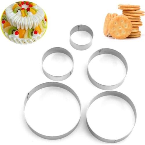 5pcs/set Cake Ring Mold Stainless Steel Round Circle Cookie Mousse Mini Cake Ring Cake Gum Paste Mould DIY Wedding Cake Tools