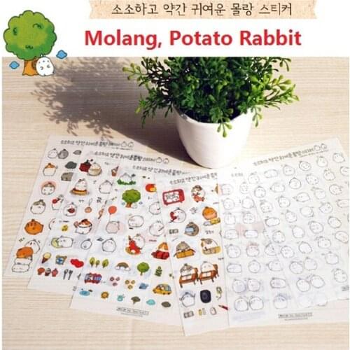 6pcs/lot Korea Molang Potato Rabbit Decorative Stickers Cartoon Potato Rabbit PVC sticker set deco label children stickers