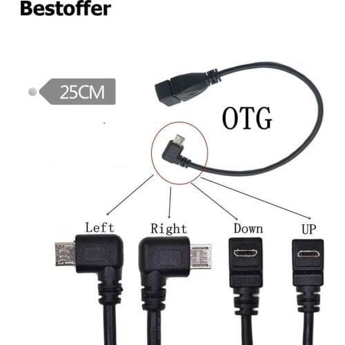 90 Degree UP/DOWN/LEFT/RIGHT Angle Micro USB B Male to USB2.0 A Female Cable Adapter OTG Funtion