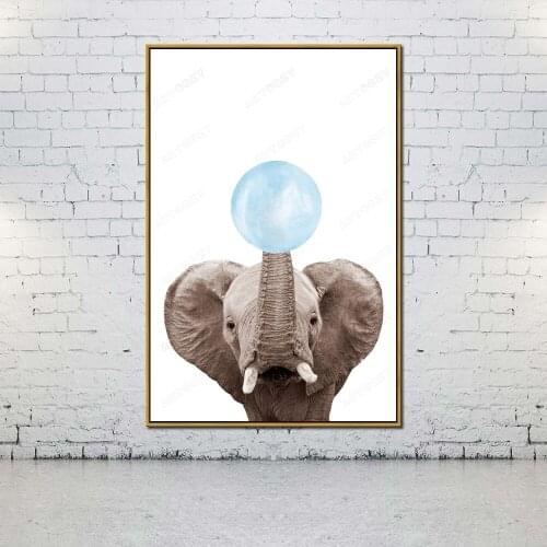 Artcozy Oil Canvas Painting blue bubble gum animals elephant For Home Decoration Wall Art