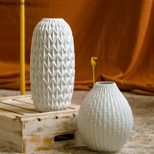 White Ceramic Vase Modern Dried Flower Flower Arrangement Accessories Craft Carving Countertop Vase/living Room Home Decoration