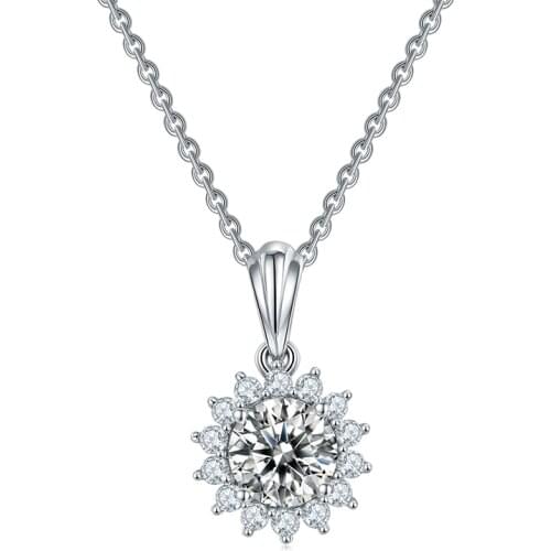 BOEYCJR 925 Silver Sunflower 1ct F color Moissanite VVS Engagement Elegant Wedding Pendant Necklace for Women Anniversary Gift