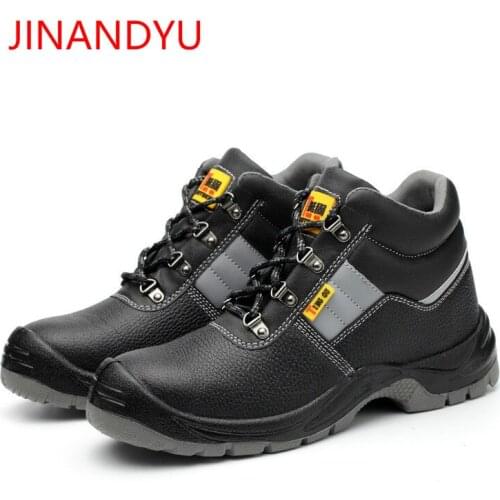Big Size 46 Men Fashion Breathable Steel Toe Cap Working Safety Shoes Genuine Leather Slip-on Tooling Boots Protection Footwear