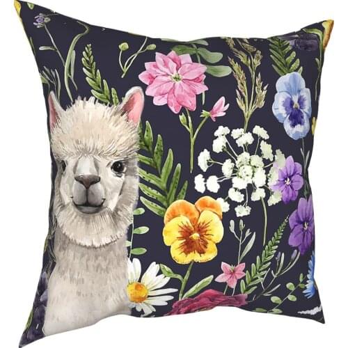 Wildflower Alpaca Pillowcase Printed Polyester Cushion Cover Decorations Llama Pillow Case Cover Car Dropshipping 40X40cm