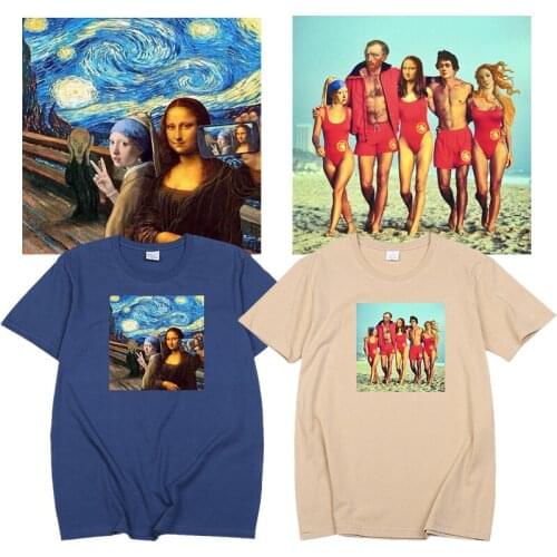 Picture of Me and Mona Lisa Painting Print T-Shirt 90s Vintage Tee Female Van Gogh Harajuku Aesthetic Spoof Tops Camisetas Mujer