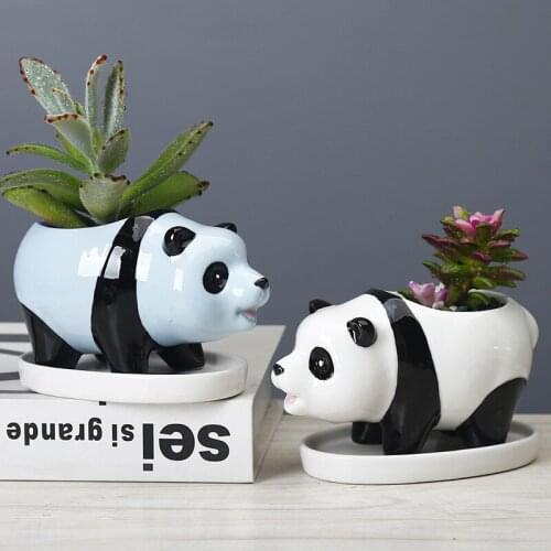 Cartoon Succulent Ceramic Flower Pot Animal Garden Cactus Planter Bonsai Pot Mini Panda Flowerpot Garden Decoration Accessories