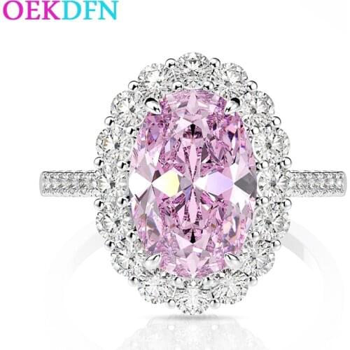 OEKDFN 100% S925 Sterling Silver Ring For Women Created White Citrine Pink High Carbon Diamond Gemstone Wedding Jewelry Rings