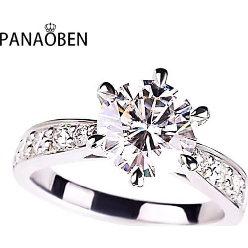 Six Prong Big Diamond Real 925 Sterling Silver Womens Rings Exquisite Elegant Luxury Unique Wedding Engagement Proposal Jewelry