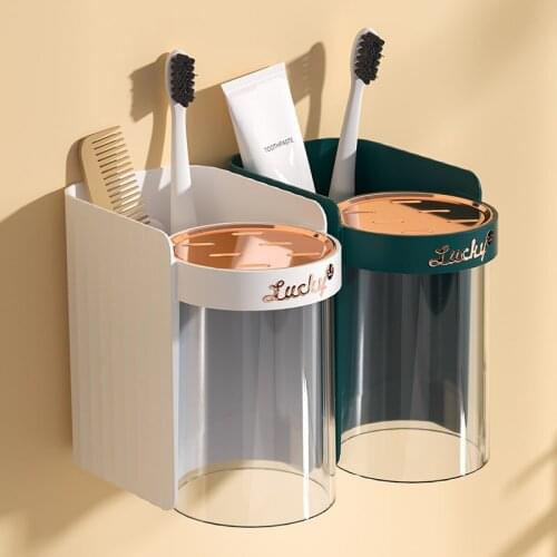 Magnetic Adsorption Inverted Toothbrush Holder wall mount Toothpaste Holder With Cup Storage Rack Bathroom Accessories Set